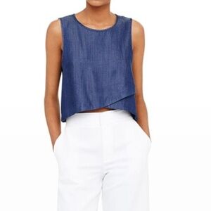 Club Monaco Women’s Chambray Cropped Tank Sleeveless Blouse Blue Size XS